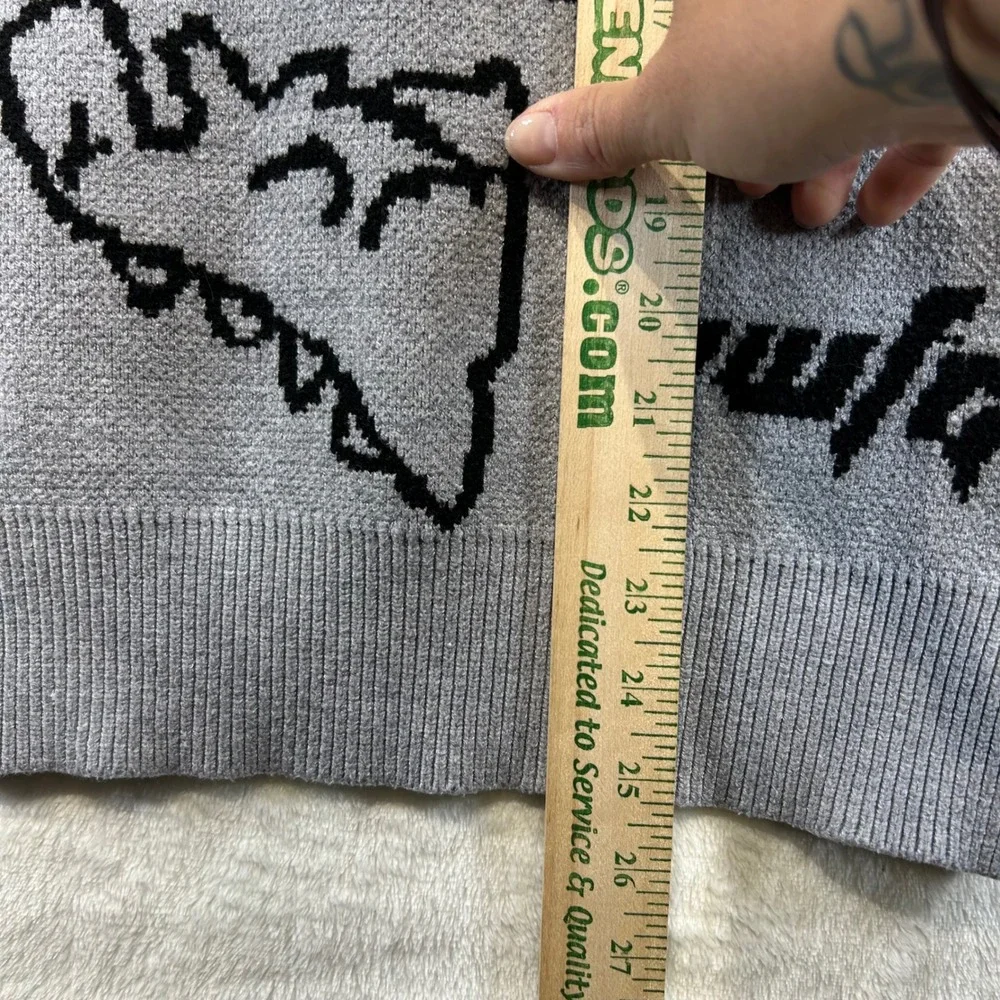 Kidcore Dinosaur Graphic Knit Sweater Large Grey Streetwear Indie Quirky Retro - Picture 5 of 6